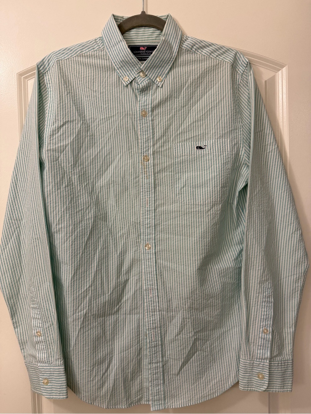Vineyard Vines Men’s Seafoam & White Narrow Stripe Button-Down Shirt